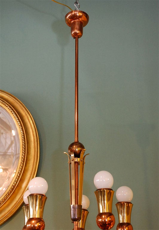 Brass and Copper Chandelier For Sale 3